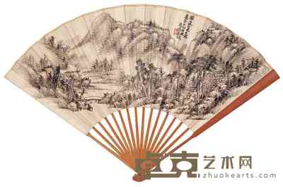 吴待秋 刘未林 万木秋艳图 成扇 